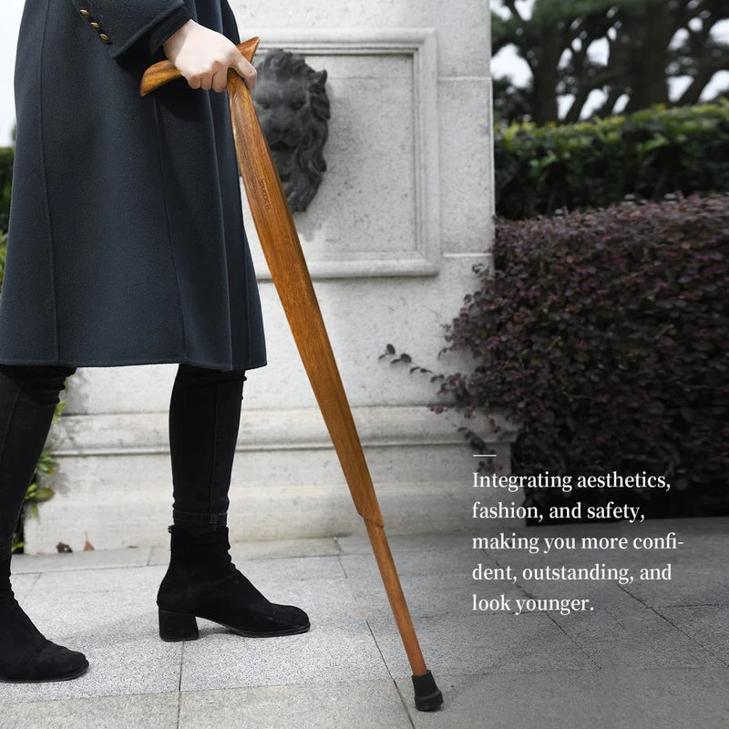 ispuoocti Wooden Walking Cane for Men and Women -Natural Solid Wood, 3 Rubber Tips, Heavy Duty, with Travel Bag- Wooden Walking Stick, Ergonomic Canes for Seniors Unisex Walking Canes