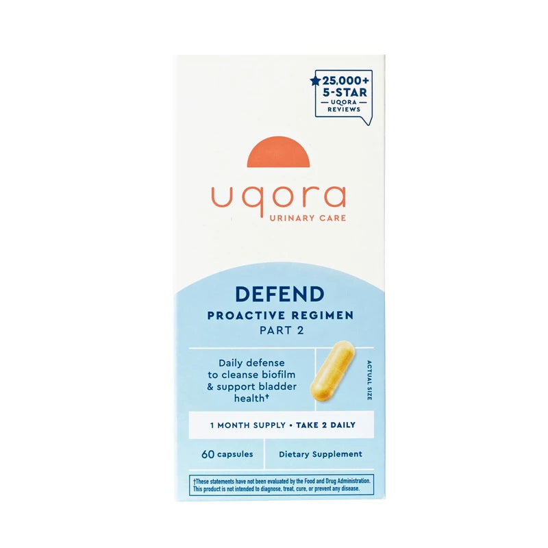 Uqora Defend - Urinary Tract Health Supplement - Support Bladder Health & Cleanse Biofilm* with D-Mannose, Green Tea Extract, Turmeric Extract & More - Gluten-Free - 60 Capsules (30-Day Supply)