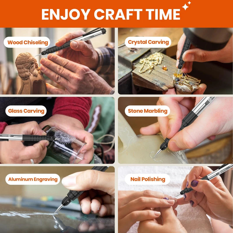 HARDELL Engraving Pen, Rechargeable Mini Engraver Pen with 10 Rotating Grinding Heads, Cordless Portable Electric Micro Engraving Pen for Jewelry, Glass, Wood, Stone, Metal & DIY