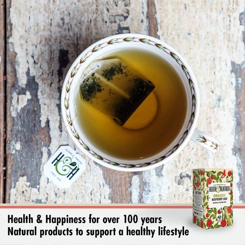 Heath & Heather Organic Raspberry Leaf Teabags | Individually Wrapped Caffeine-Free Herbal Tea Infusion Blend for Pregnancy | 1 Pack of 20, Total 20 Tea Bags
