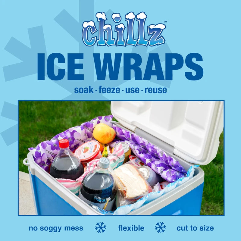 Chillz Ice Wrap: The Ultimate Flexible Ice Pack Sheet for Coolers and Lunch Boxes, Wraps Around Arms and Legs for Cold Therapy, Set of 20 Ice Wraps (10 Small, 5 Medium and 5 Large), Aqua