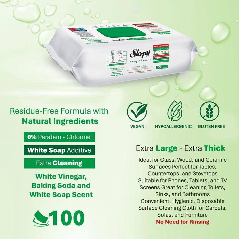 Sleepy Easy Clean Multi Surface Cleaning Wipes - 2x White Soap, 2x Bleach, 2x Herbal Soap - 6 x 100pcs - Disposable - Pack