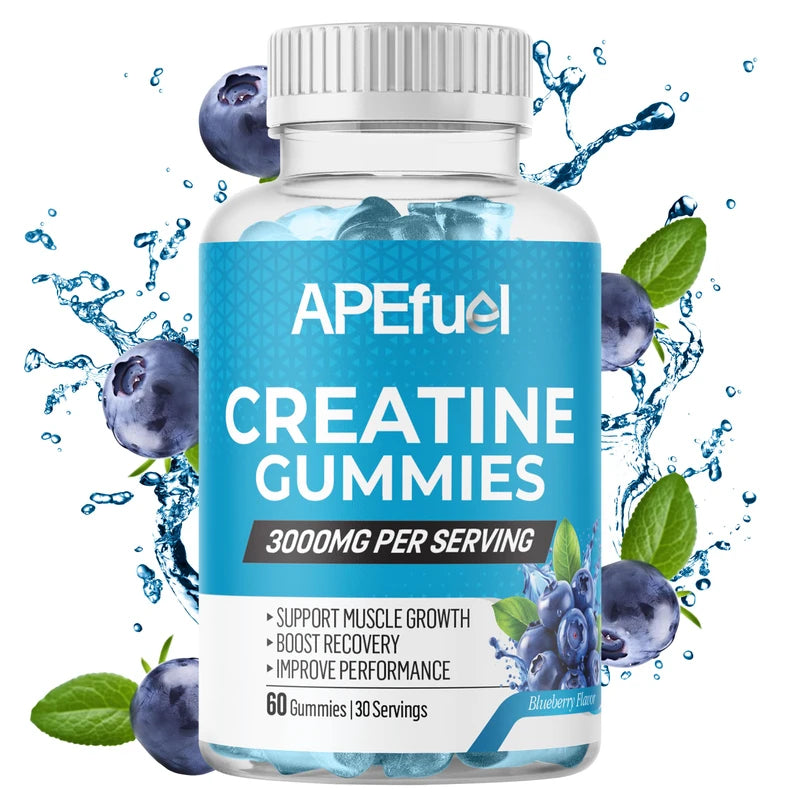 APEfuel Creatine Gummies for Men & Women - Sugar-Free Blueberry Flavored Pre-Workout Gummies for Muscle Growth, Strength & Cognitive Support - 3000mg Creatine Dietary Supplement (30-Days Supply)