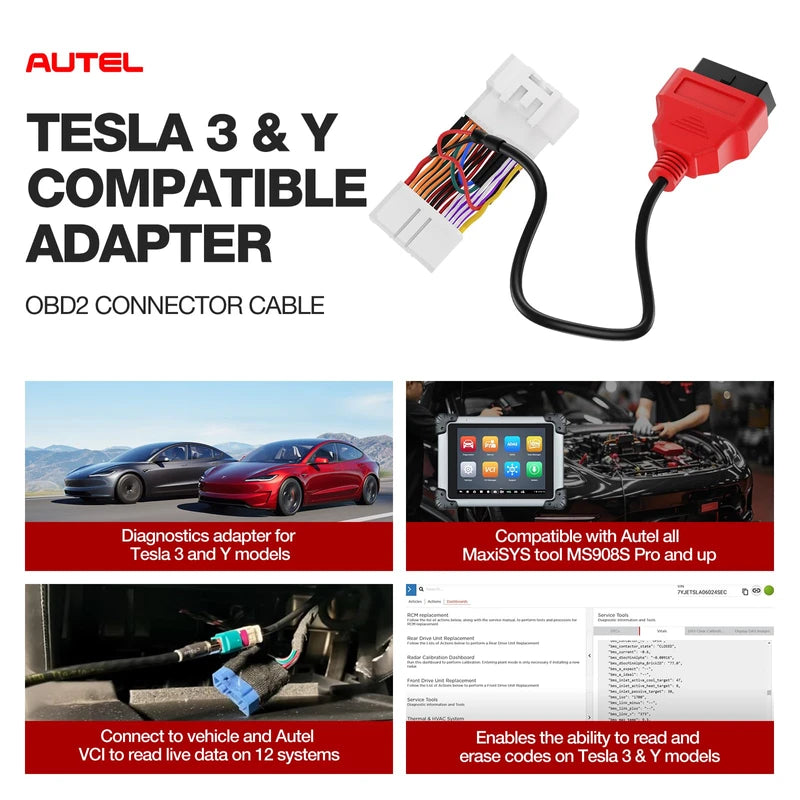 Autel Original TESKIT3Y Teala Diagnostic Cable Adapter for Tesla Model 3 & Y, 26Pin OBD1 to 16 Pin OBD2 Extension Harness Connector Work w/Autel Scanner MaxiSys Ultra/Elite II PRO/ MS908S PRO/ MS909