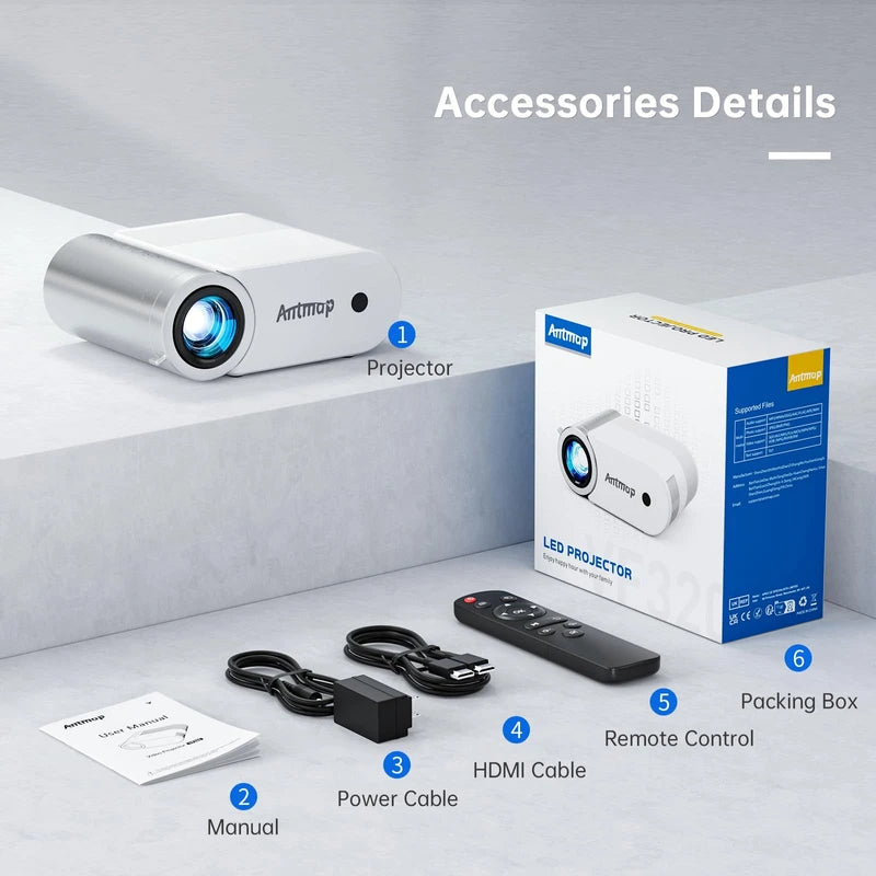 Projector with WiFi and Bluetooth, antmap Mini Projector for Phone Native 1080P Bluetooth Projector Wireless WiFi Projector Compatible with Phone/Tablet/Laptop/TV Stick/Game Console