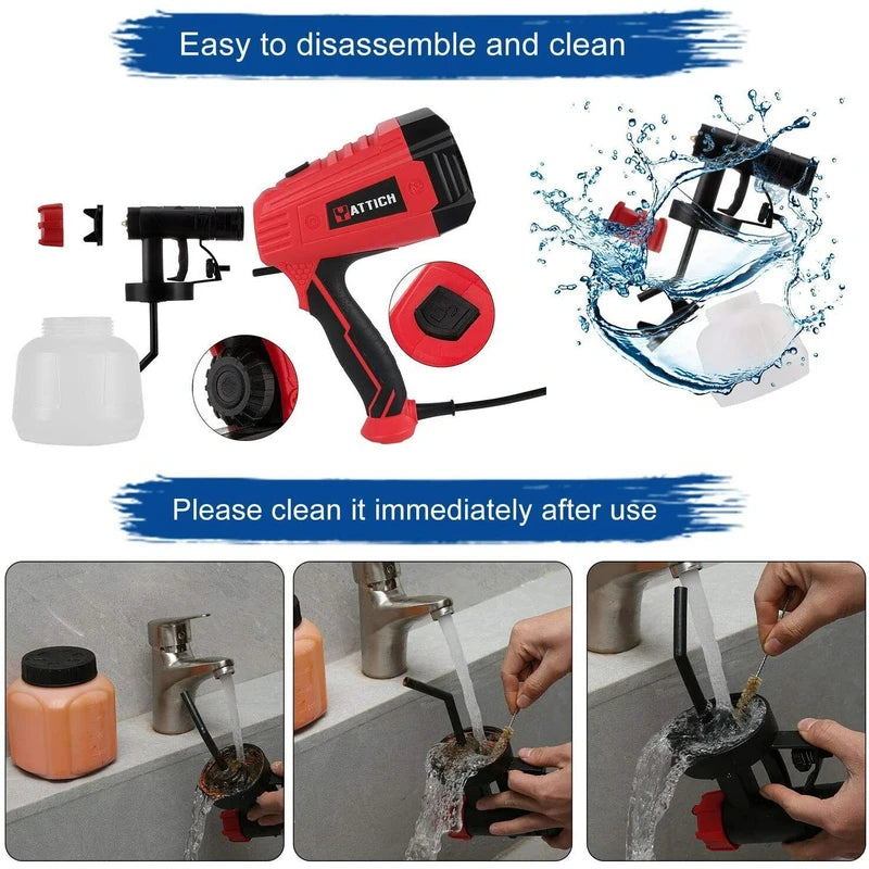 YATTICH Paint Sprayer, High Power HVLP Spray Gun, with 5 Copper Nozzles & 3 Patt