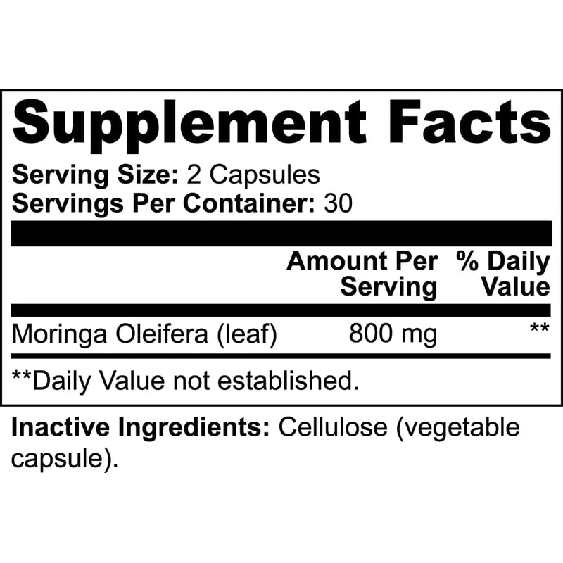Cápsulas de Moringa en polvo, 800 mg de polvo de moringa puro rico en nutrientes, un superalimento antioxidante verde natural, apoya la energía, la salud de la piel, la salud intestinal+ - con