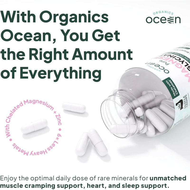 Glicinato de magnesio puro con zinc, suplemento de magnesio quelado de máxima resistencia para mujeres y hombres para calambres musculares y apoyo para el sueño, 90 cápsulas