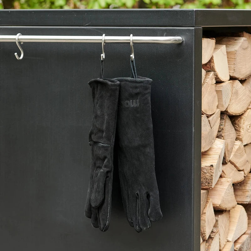 Morsø Kaminhandschuh, Links – hitzebeständiger Ofenhandschuh aus dickem Leder, Grillhandschuh für In- und Outdoor, im cleanen Design, Schwarz