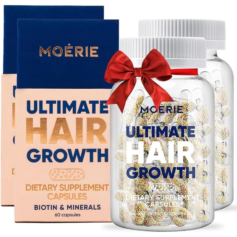 Moerie Hair Growth Supplement for Women & Men - Hair, Skin, and Nails Vitamins With Biotin, Q10 & Minerals - For Thicker, Fuller Hair & Hair Loss Treatment - Advanced Beadlet Delivery System - 120 Pills ( 60 Pills x 2 Bottles)