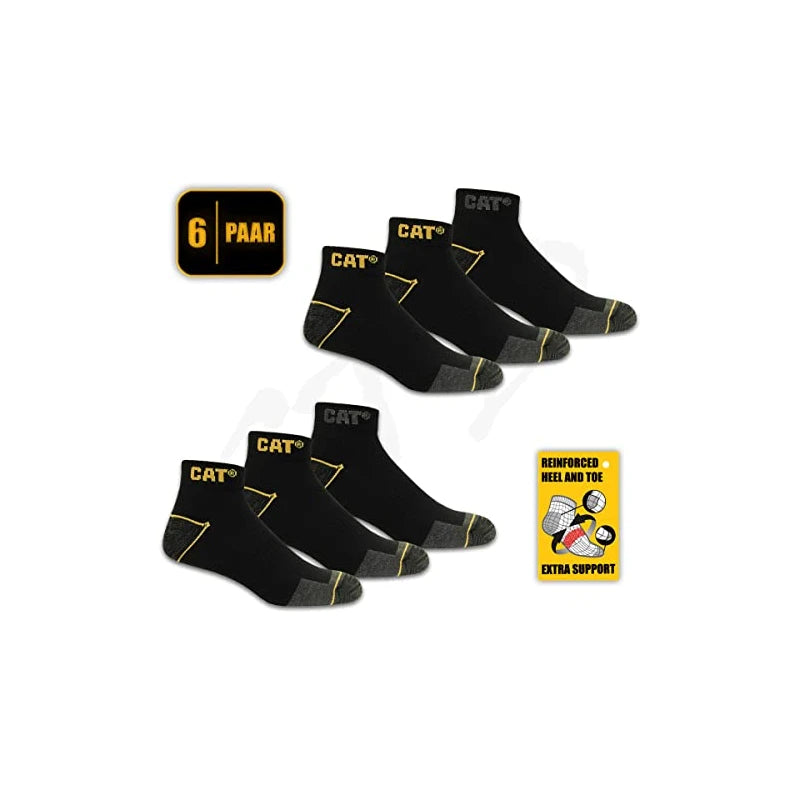 CAT Caterpillar 6 Pairs Work Trainers Work Socks Stockings in Sizes 6-16, 6 Pairs Black