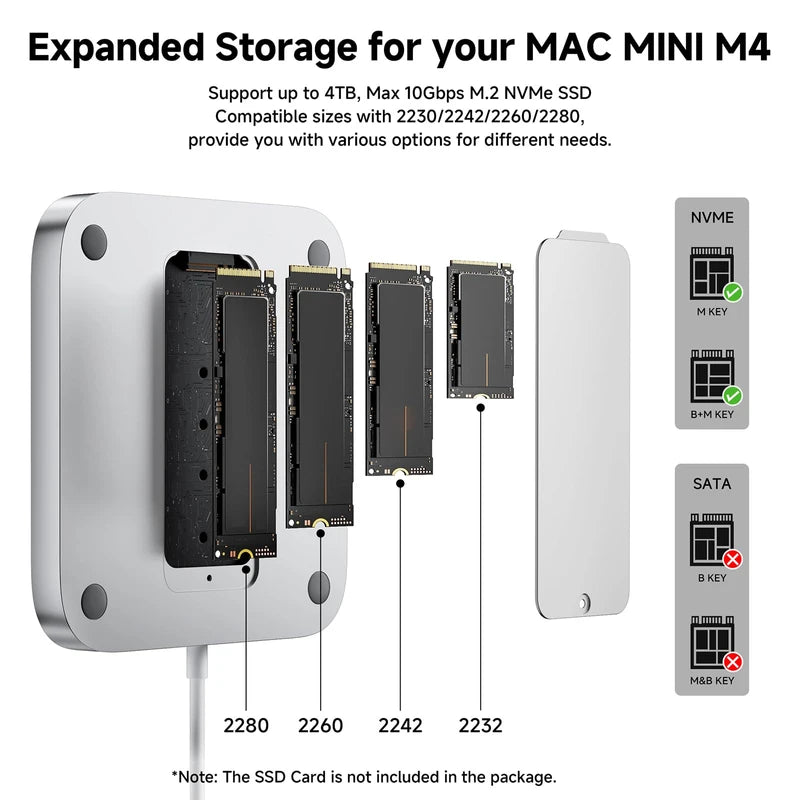 Minisopuru iExpandMate MINI218B PRO Mac Mini M4 Dock & Stand with M.2 NVMe SSD Enclosure, 10Gbps USB C/A, TF& SD, 2X USB A 2.0, Audio Jack, 8 in 1 Mac Mini Hub for Mac Mini M4/M4 Pro 2024