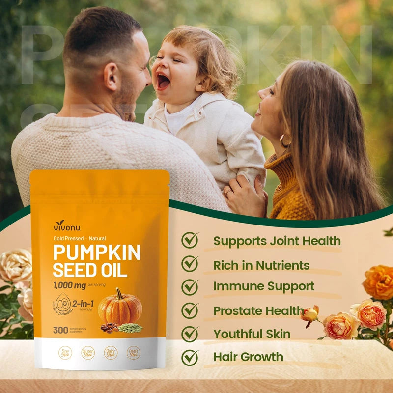 Pumpkin Seed Oil with Saw Palmetto Capsules | Cold Pressed, Pure Virgin Oil, Essential Fatty Acids & Phytosterols | 300 SoftgelsSupports Hair, Urinary, Bladder & Prostate Health | Non-GMO