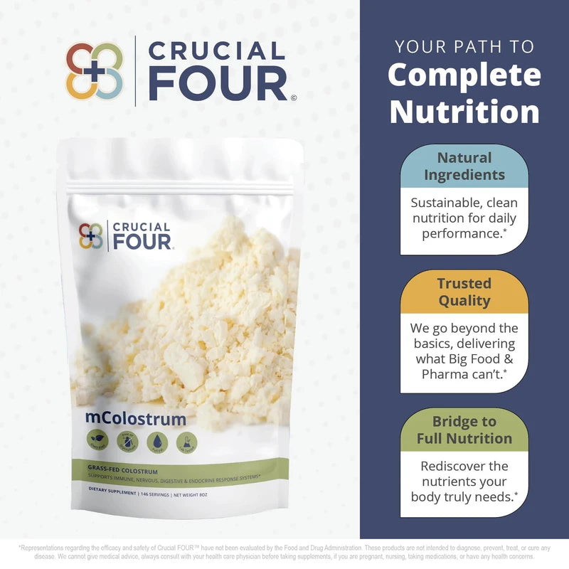 Crucial FOUR Bovine Colostrum – 8Oz Grass Fed Colostrum – Low Temp Dried Colostrum Supplement for Dietary Support, Immune Booster – Easy to Mix and Highly Bioavailable