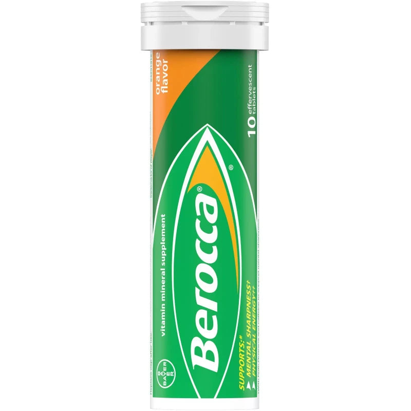 Berocca Orange Effervescent Tablets, Caffeine Free, 10 Count (Exp. 6/26)