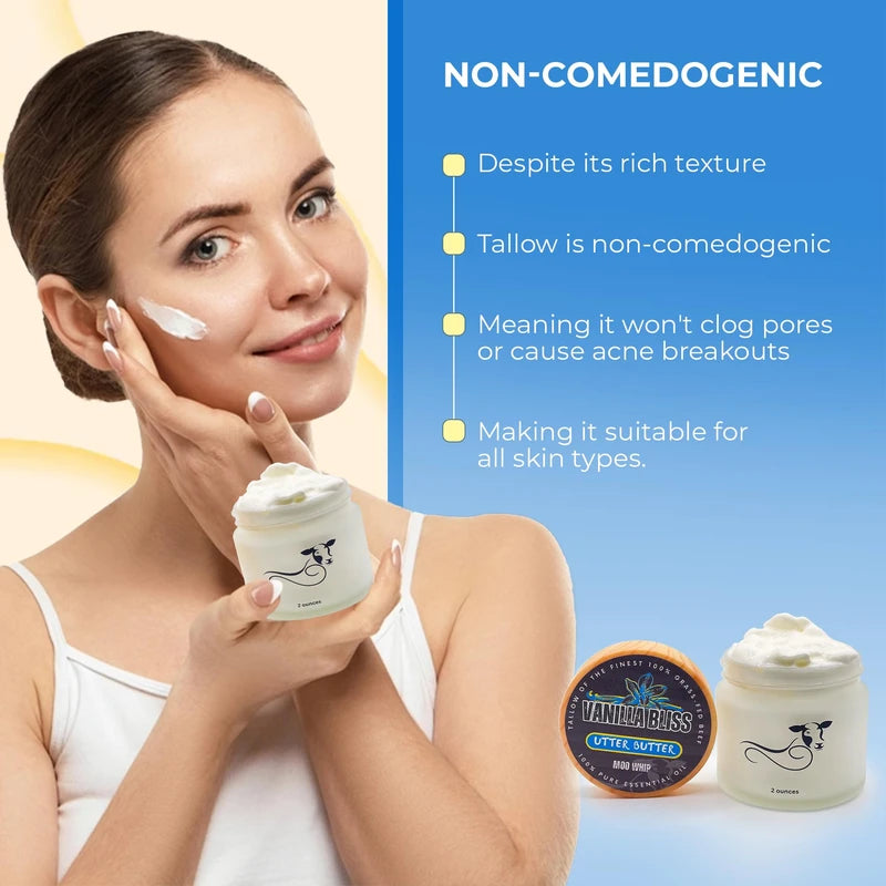 Tallow Balm, Face Cream, Body Cream, Hand Made, Tallow Face Moisturizer, Skin Tightening Cream for Body and Face, Scar Reducing Vitamin E Oil, Organic Skincare (2oz, Vanilla)
