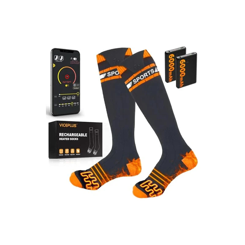 Heated Socks for Men Women with App Control, 6000mAh Battery Rechargeable, Electric Heating Warm Socks, 360° Heating Warming, Toe Heat Design, Ultra-Long Wire, Foot Warmer for Skiing, Hiking, Hunting
