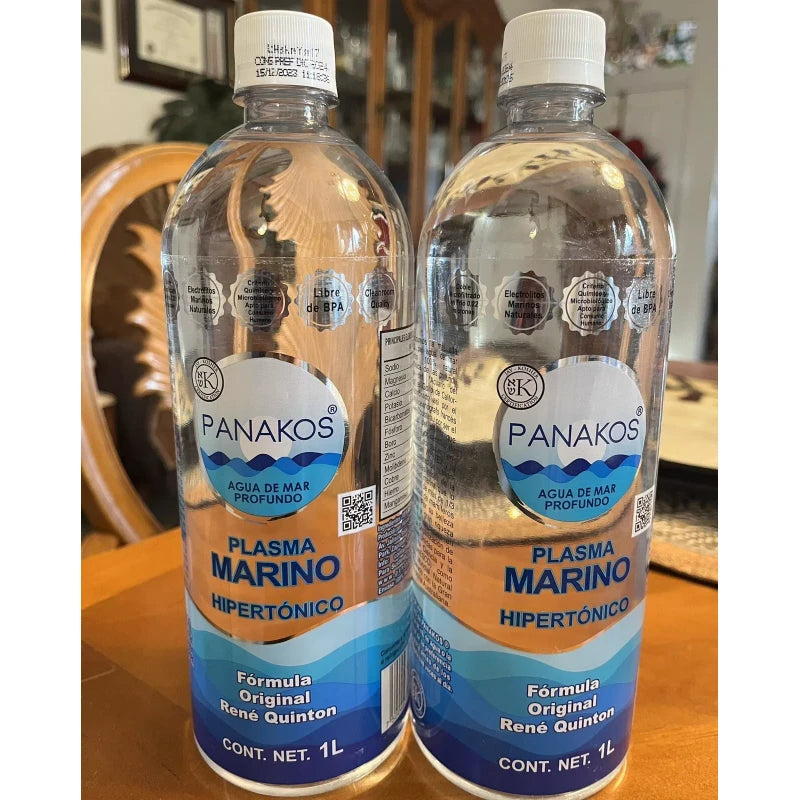 Panakos Lot Of 2 Bottles of 1 Lt. SEA WATER Agua De Mar Pure Marine Tot=2 Lt