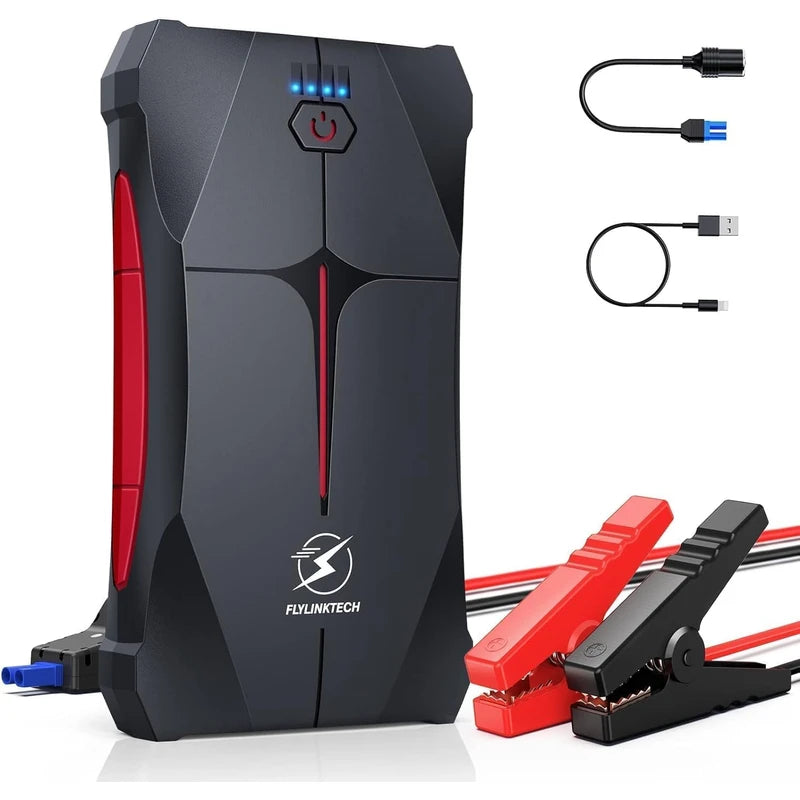 FLYLINKTECH Jump Starter Power Bank, 2500 A Peak Current Portable Car Jump Starter 12 V for 6.0 L Petrol and 5.0 L Diesel Engine, IP66 Waterproof Starter Power Bank with LED Torch