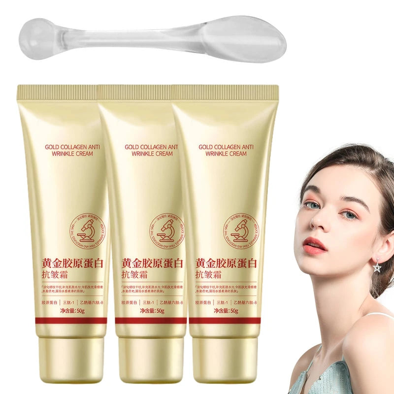 Golden Collagen Cream Anti-Wrinkle Cream Korean Anti-Wrinkle Cream Golden Collagen Anti-Wrinkle Cream with Massage Stick Pack of 3