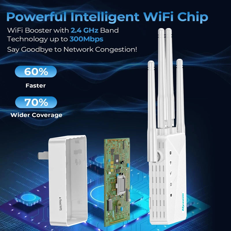 Hyzom WiFi Extender Signal Booster, 8000 Sq.ft Long Range Repeater Wireless Amplifier, 60% Faster | Broader Than Ever, Support More Network Devices for Home, Easy Setup