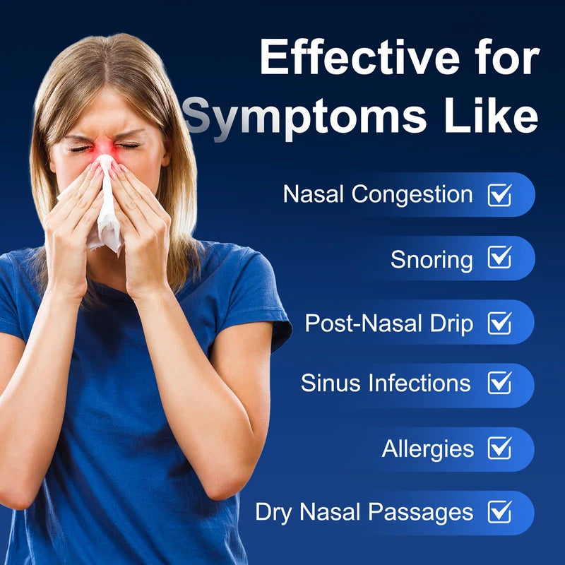 MAOEVER MAOEVER Neti Pot Sinus Rinse Bottle Nose Wash Cleaner Pressure Rinse Nasal Irrigation for Adult & Kid BPA Free 300 ML with 30 Nasal Wash Salt Packets and Sticker Thermometer(Blue)