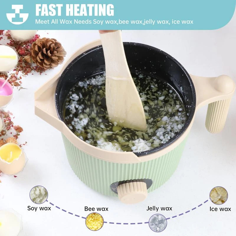 TOAUTO 1.5L Handheld Candle Melting Pot Small Wax Melting Pot with Easy Pour Spout, Two Power Levels, Easy Clean Non-Stick for DIY Crafting Beginner Green/Purple - Color: Green-1.5L