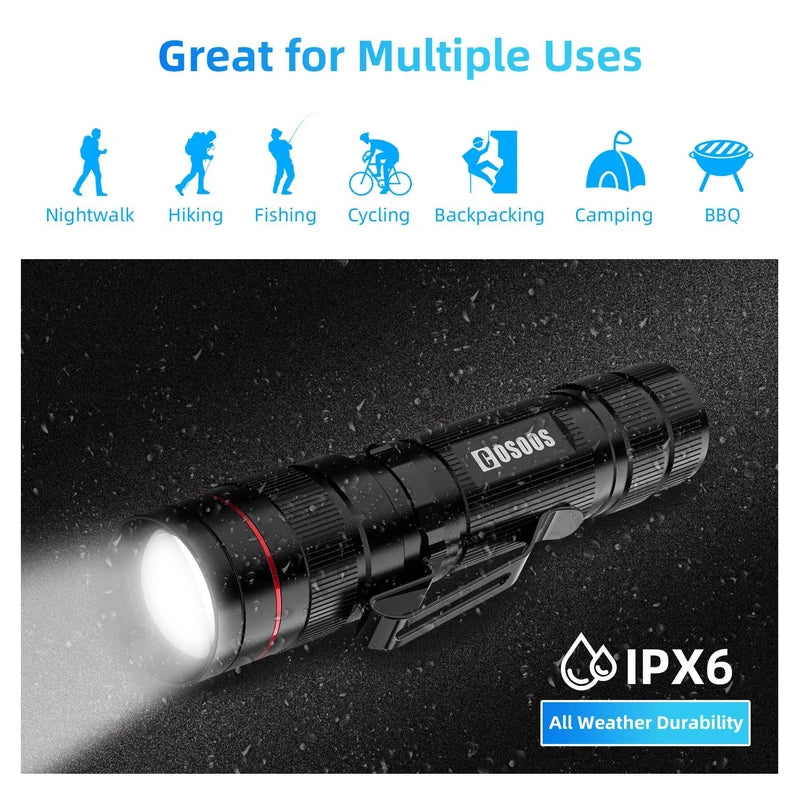 COSOOS 3 Mini LED Tactical Flashlights with Clip, 3.7inch Zoomable Bright AA Flashlight High Lumen, Pocket-Size Penlight, 1 Light Mode, Small Portable Waterproof Pen Flash Light for Camping