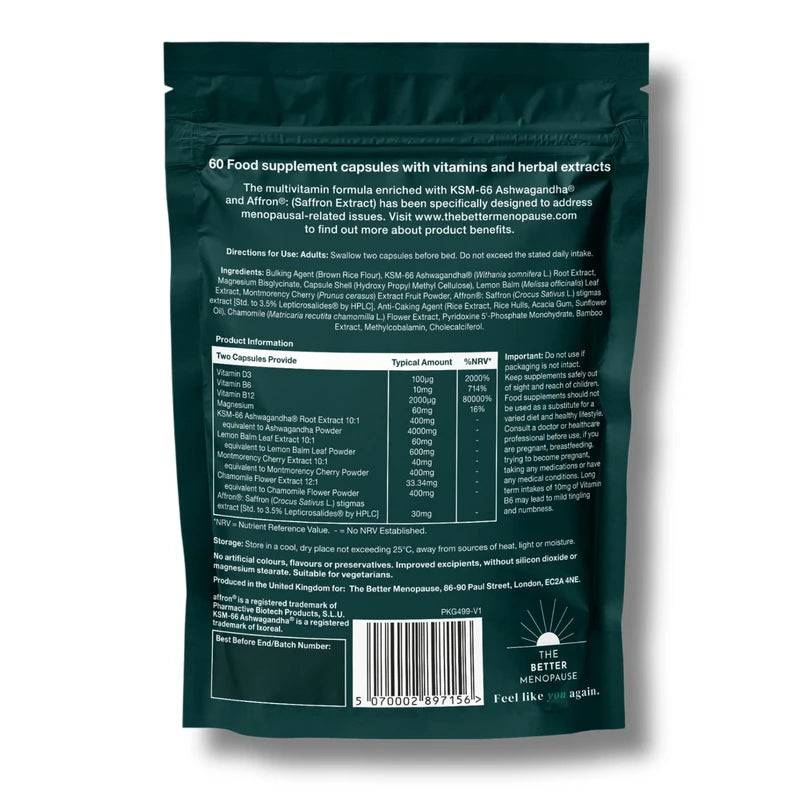 Better Night, All-in-one Blend of Powerful Adaptogens, Vitamins, and Minerals to Help Improve Mood, Calm The Nervous System and Relax The Body for a Better Night's Sleep, 60 Capsules