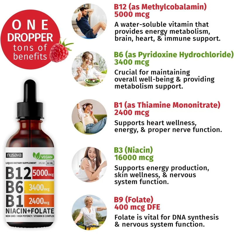 (4 Pack) Vitamin B12 Liquid Drops, Vegan B12 Sublingual 5000 mcg, Methylcobalamin B12, Liquid B12 Drops, Vitamin B12 Sublingual Supports Energy, Brain & Heart with 27,200 mcg Per Serving, 80 Servings