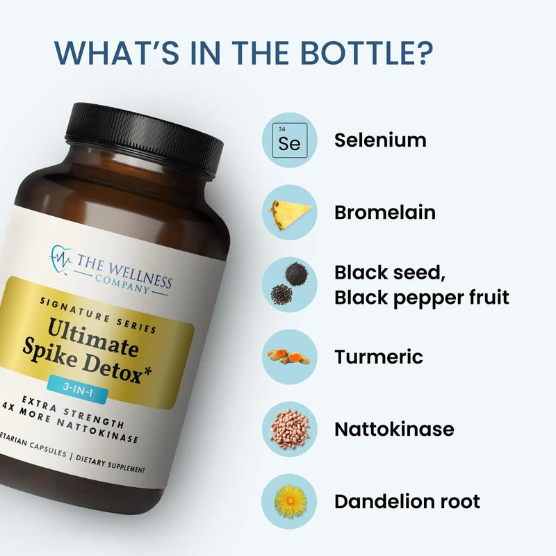 The Wellness Company Ultimate Spike Detox | 120 Capsules | 3-in-1 Formula with Nattokinase, Bromelain, and Curcumin | Non-GMO, Gluten-Free