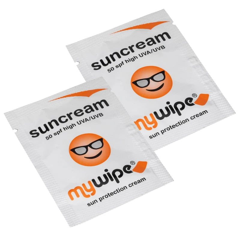 MYWIPE SPF 50 Sun Cream Sachets Single Use Pocket Size for Travel, Festivals, Cycling, Sun & Ski x 20