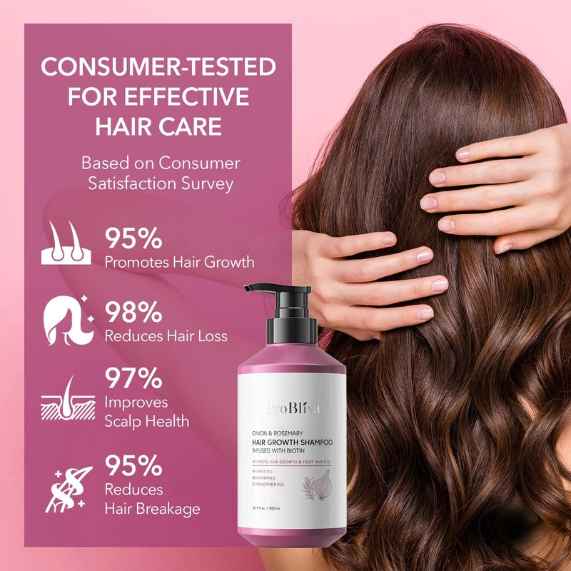 ProBliva Onion & Rosemary Hair Growth Shampoo: Biotin Infused Shampoo for Hair Loss and Thinning Hair - Promotes Healthier, Thicker and Stronger Hair for Women and Men - 16.9 oz