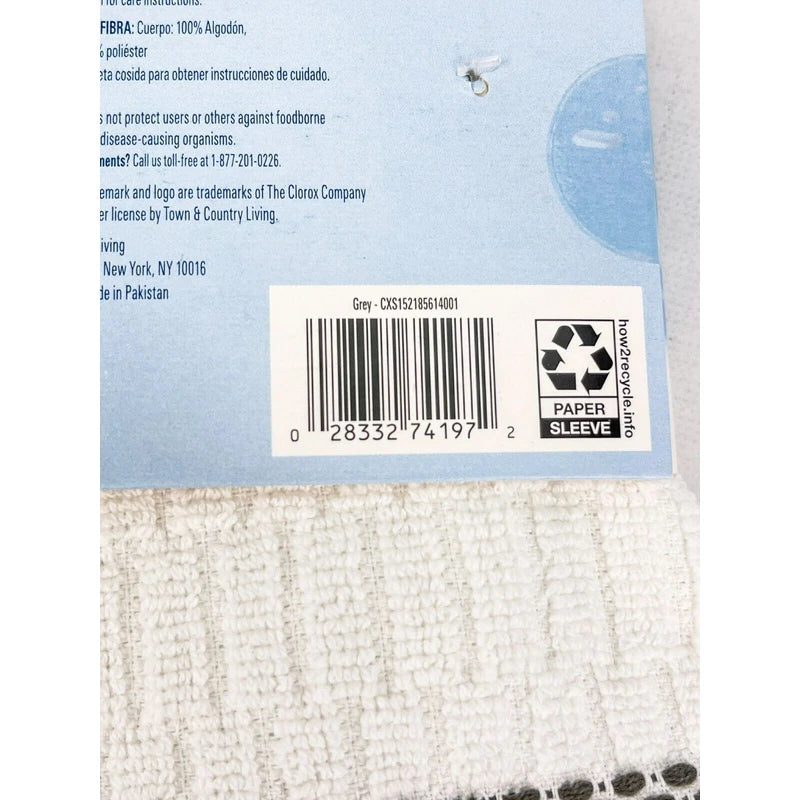 Clorox Kitchen Towels 16" x 28 Gray Stripe Bleach Safe 50 Washes Lot Of 2 Cotton