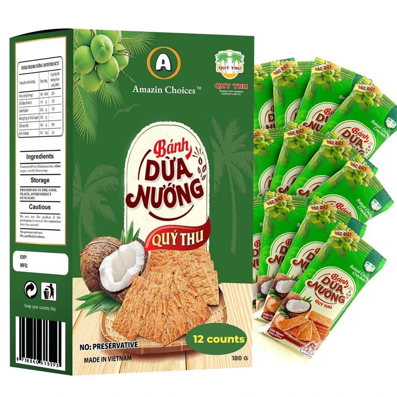 Amazin Choices Baked Coconut Crackers - Vegan, Non-GMO, Gluten-Free Coconut Snack, Crispy Snack, Party Snack, Coconut Slices Snack Viet, Coconut Chips - 7.4 Oz