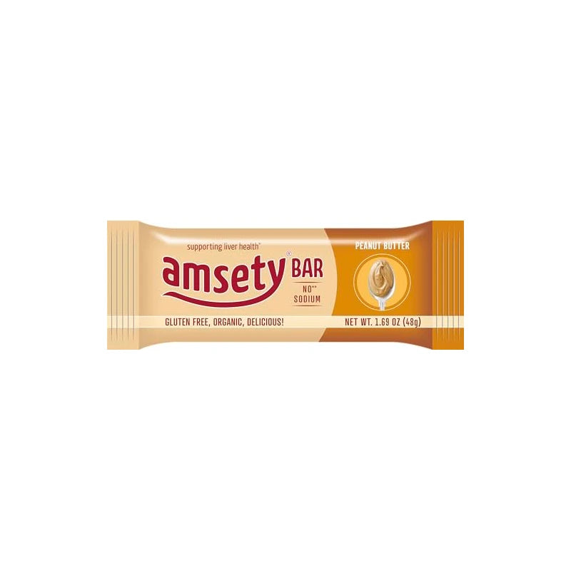 Amsety Nutrition Bar, Supports Liver Health, Includes Super 16 Vitamins, Low Sodium, Organic, Gluten-Free, 1.69oz (Value Pack (12 Bars), Peanut Butter)
