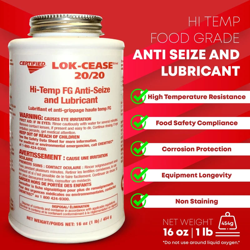 Certified Labs Lok Cease 20/20 Hi Temp Food Grade Anti Seize and Lubricant (16 Oz Bottle X1), White
