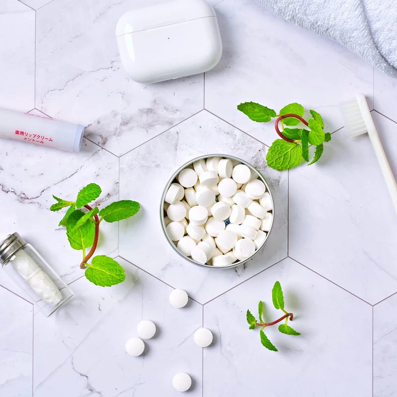 Chewable Toothpaste Tablets with Fluoride, 150 Pack - Travel Sized Oral Care, Eco Friendly Vegan Dental Tabs for Brushing - All Natural, SLS Free Ingredients for Adults - Peppermint Flavored