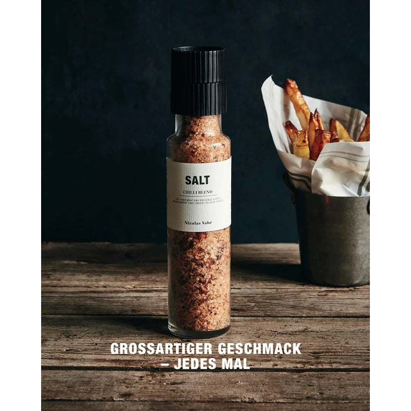 Nicolas Vahe Chilli Salt Ceramic Salt and Herb Mill French Sea Salt with Chilli in Danish Design
