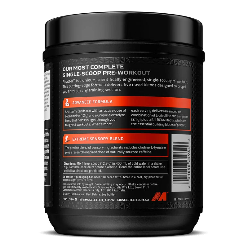 MuscleTech Shatter Pre-Workout, Tropical Paradise Flavour, 387g