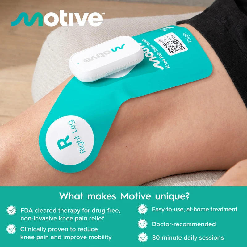 Motive Knee Replenishment Therapy Pads for Knee Discomfort Support - Advanced Non-TENS Device to Treat Knee Muscle Weakness, App Controlled, and a Portable Home Treatment Solution - Right Knee