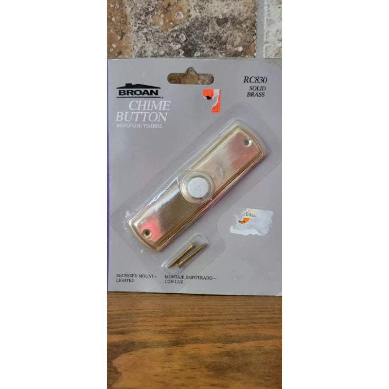 Broan Chime Button, Doorbell, Broan, Solid Brass, RC830, Traditional Rectangular Shape