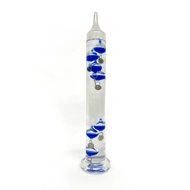 30cm Tall Free Standing Galileo Thermometer with Seven Blue Floating Globes | Measures temperatures from 16 Degrees Centigrade to 28 Degrees | Also in Fahrenheit | Weather Station | Water Thermometer