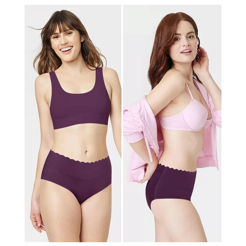 Levao Pack of 6 Women's Seamless Briefs Seamless Waist Midi Panties Hipsters Comfort Underpants Women Multipack S-XXL, Green - 6