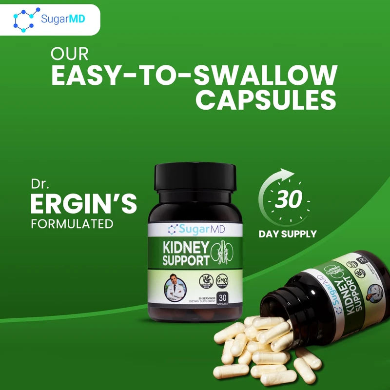 SugarMD Dr. Ergin's Kidney Support Formula 30 Capsules (30 Day Supply) - Kidney Supplements for Men & Women - Kidney Support Supplement for Healthy Kidney Function