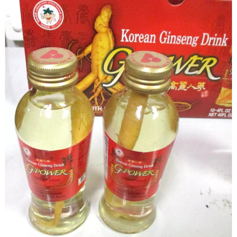 G POWER LOT OF 1,2, 4, 10 BOTTLE--KOREAN GINSENG DRINK WITH ROOT 120ML(4FL.OZ) - 2 BOTTLE