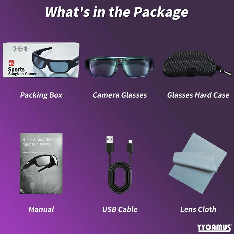 YYCAMUS 4K Camera Glasses, Upgrade Smart Sunglasses with Camera, Video Glasses with UV Protection for Outdoor Activities & Travel