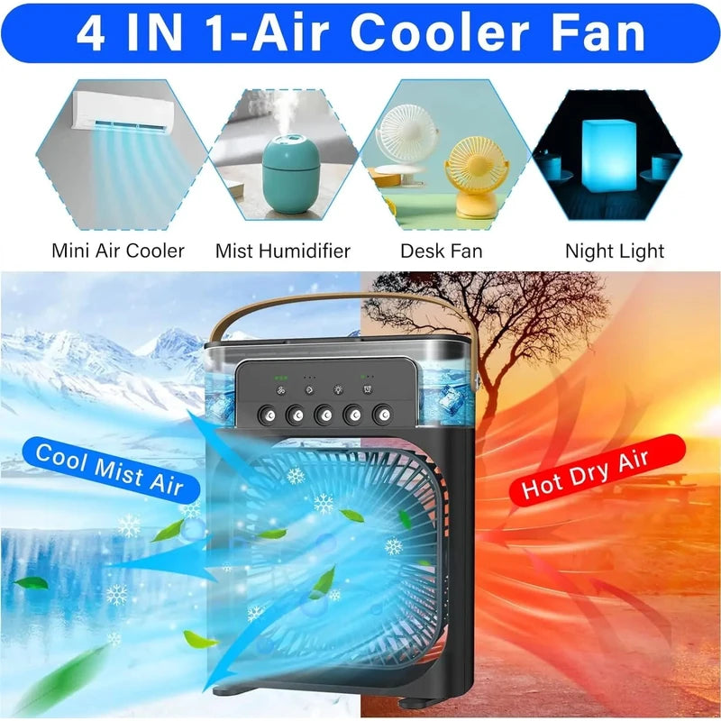 Mini Frost Fan, Portable Air Conditioner AC Cooler Humidifier, Personal Air Cooler With1/2/3 H Timing, 7 Colors LED Light, 3 Wind Speeds and 3 Spray Modes, for Office Home Dorm Travel (White)