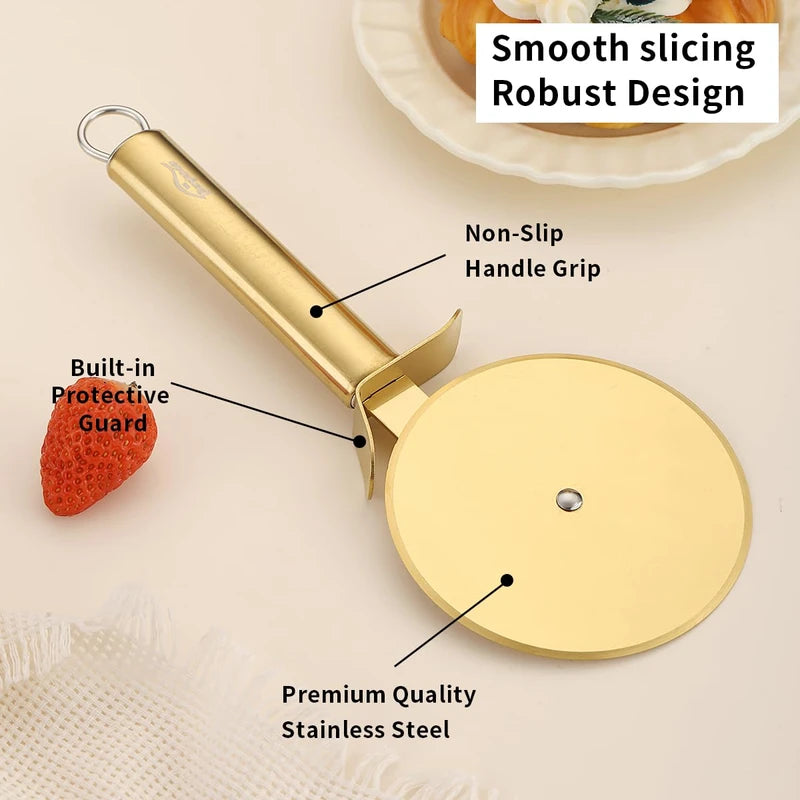 Berglander Pizza Wheel, Gold Titanium Plating Stainless Steel Pizza Cutter, Super Sharp Pizza Slicer With Titanium Gold Plating, Pastry Cutter, Easy to Clean And Stored