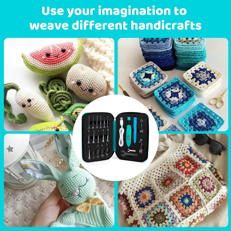 KXK Crochet Hooks Set Digital – Original Ergonomic Counter to Track Rows and Stitches – Crochet Kit with 18 Different Size Interchangeable Crochet Needle with 2 Levels Led